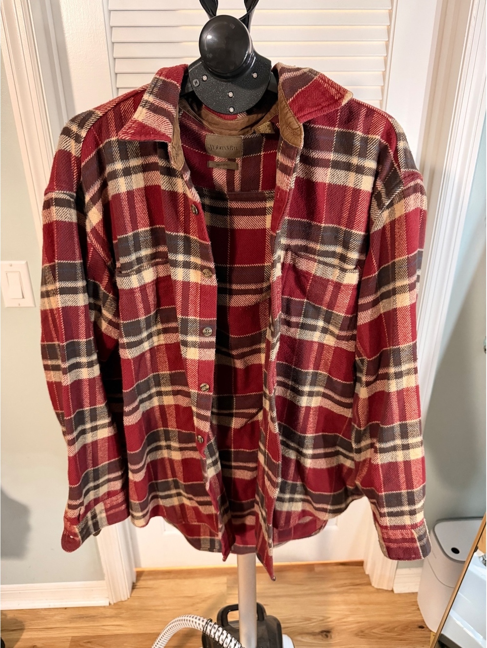 Weatherproof red plaid button-up shirt